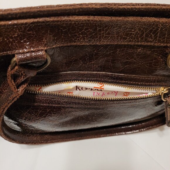 KOOBA Brooklyn Brown Distressed Crackled Leather Satchel Shoulder Bag - Picture 11 of 14